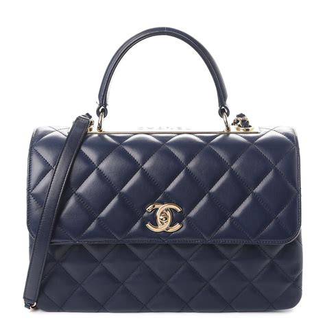 CHANEL Lambskin Quilted Medium Chanel 19 Flap Navy Blue